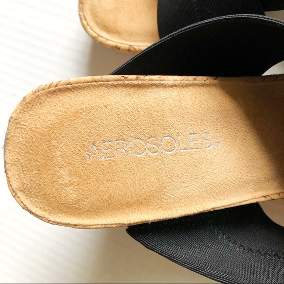 Aerosoles Platform Sandals Black And Cork - Picture 2 of 5